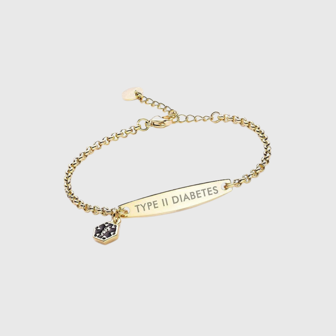 Women's Gold Diabetes Medical ID Bracelet - It May Save A Life