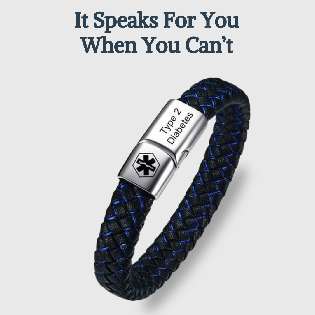 Men's Diabetes Medical ID Bracelet - It May Save A Life